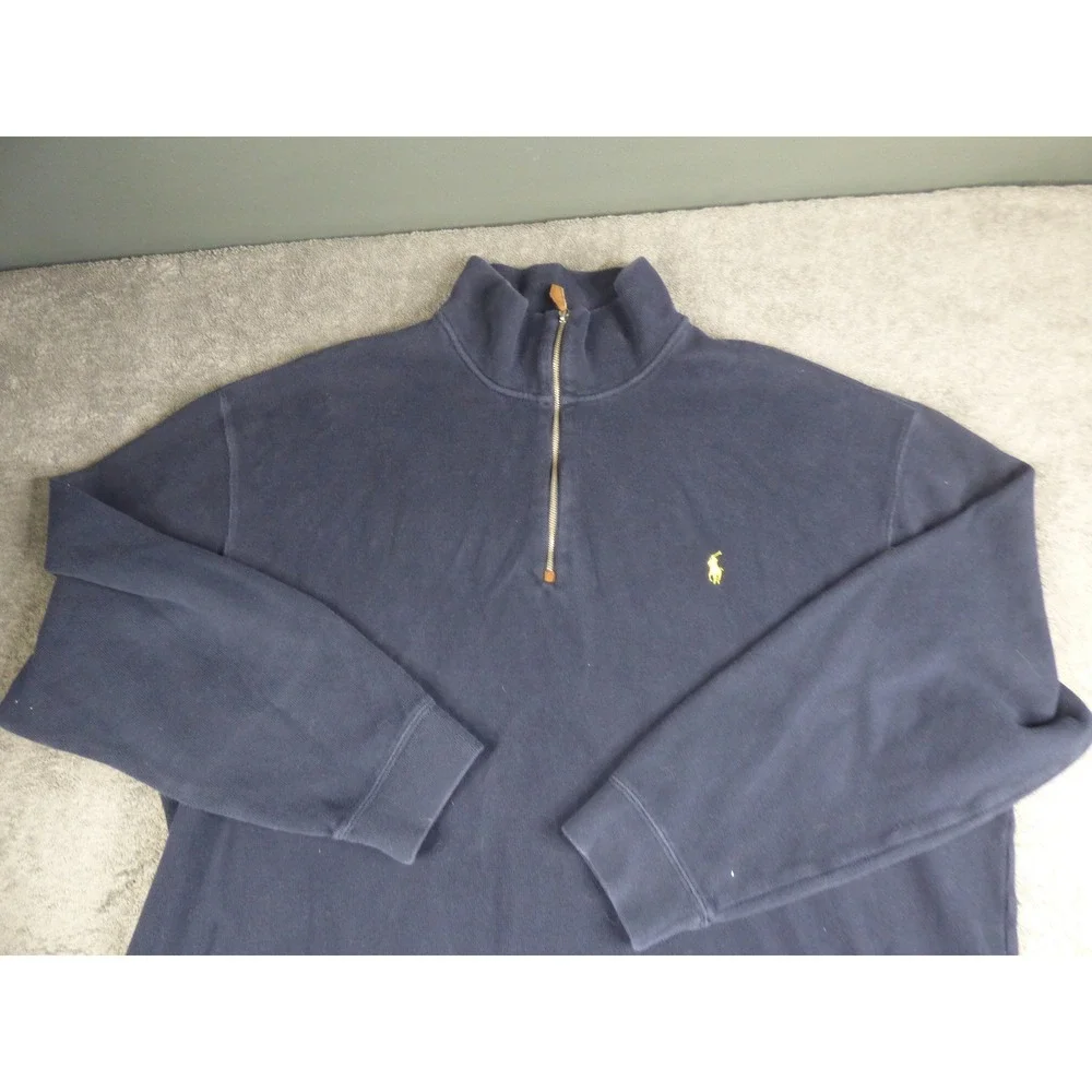 Polo Ralph Lauren Mens 3XLT Tall Navy Blue 1/4 Zip Cotton Pullover Sweater Hole